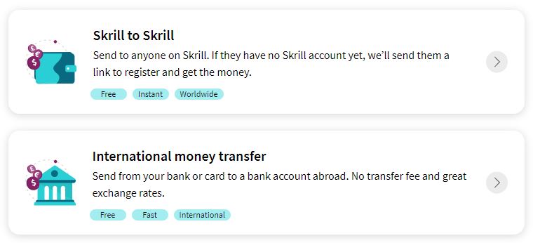 Skrill Fund Transfer Panel